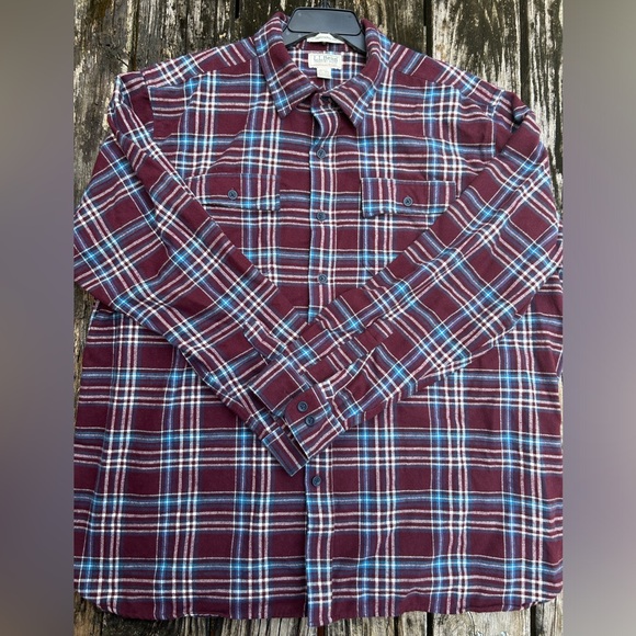 LL Bean Heavy Chamois Cloth Shirt Traditional Fit Maroon Blue Plaid XXL B8 - Picture 3 of 5